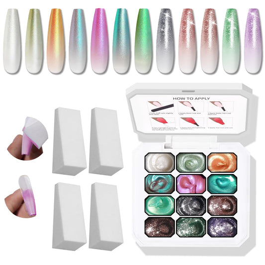 Karroy palette front packaging showing 12 glitter ombre colors and festive design benefits long wear