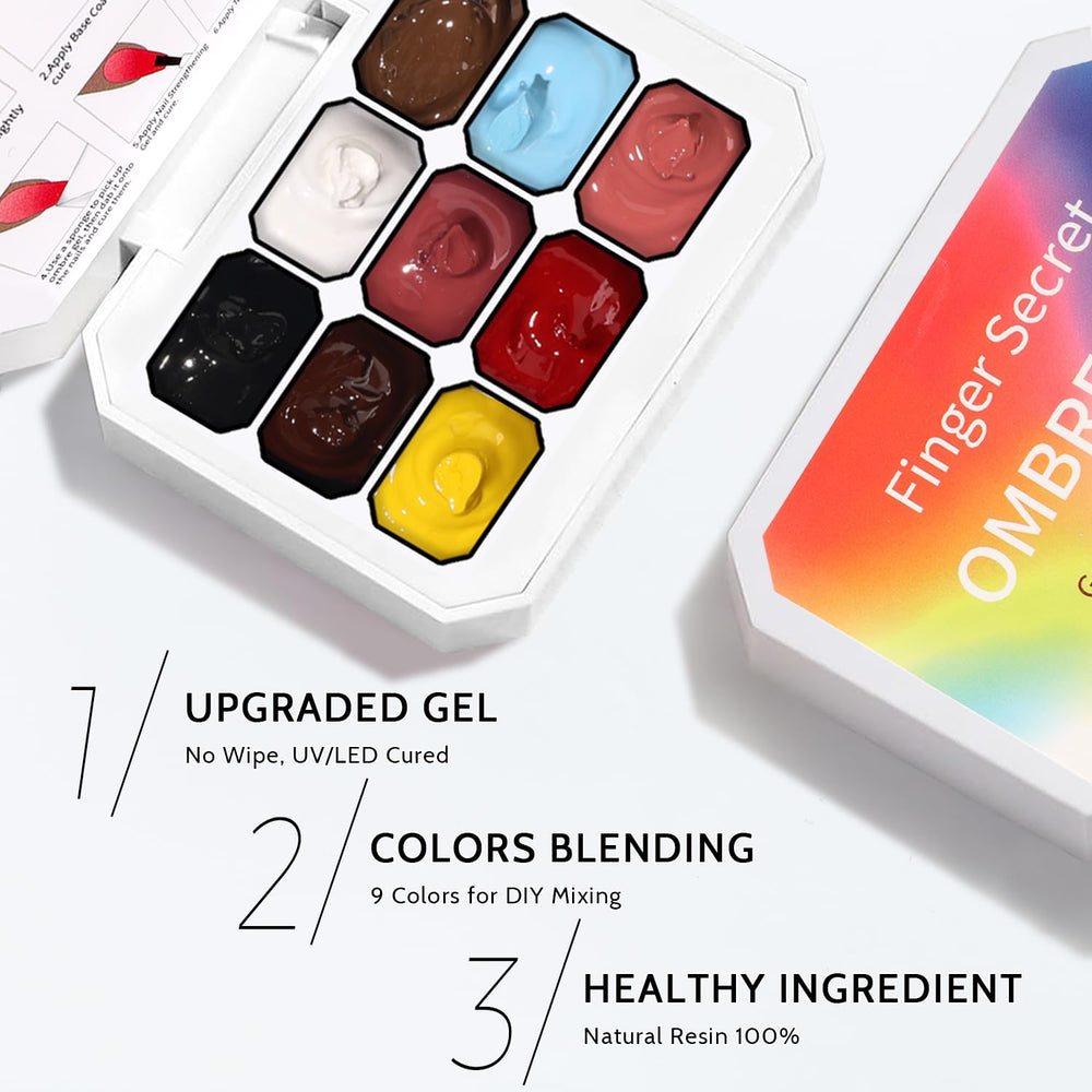 Karroy size comparison with hand and pots illustrating compact travel-friendly gel set