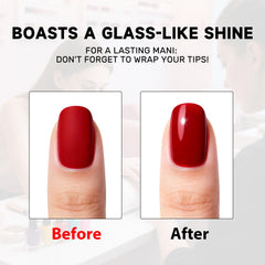 Karroy top coat cured on nails displaying high gloss and chip-resistant benefit