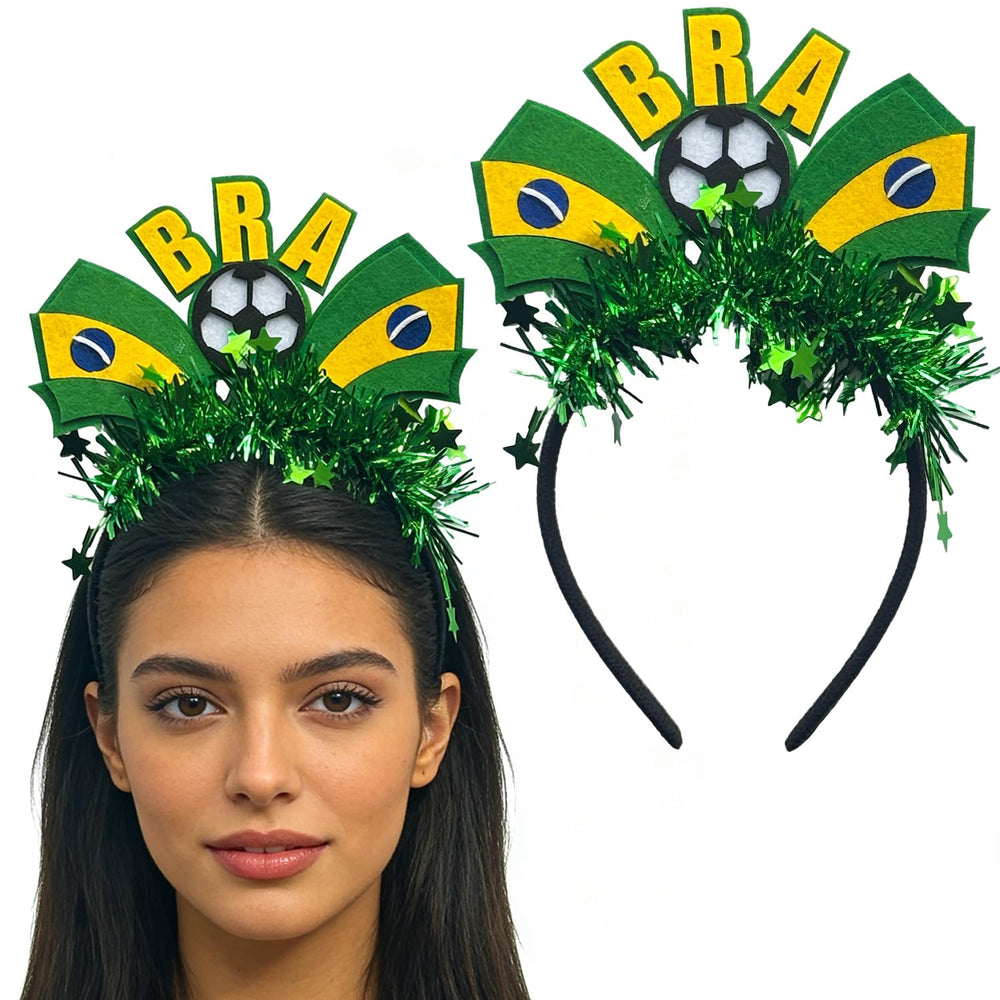 KASOICRA headband front view showing Brazil flag colors and festive look