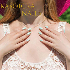 KASOICRA lifestyle shot wearing nails with outfit showing polished look