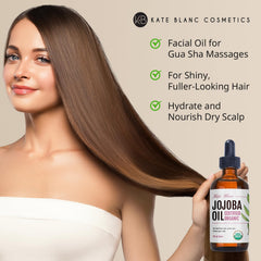 Kate Blanc jojoba droplet on skin absorbing for hydration benefit