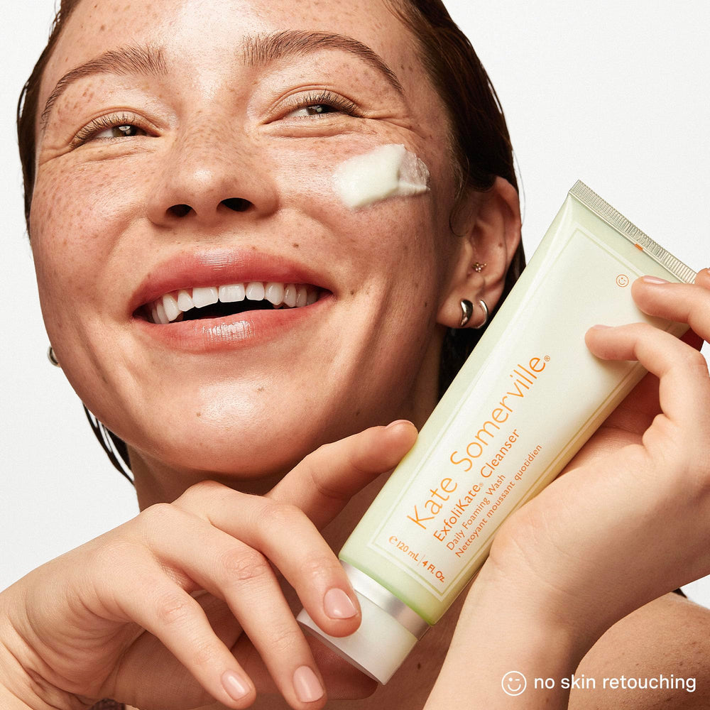 Kate Somerville bottle styled on vanity conveying daily routine integration benefit
