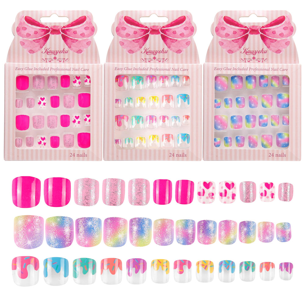 Kawyehu front packaging showing 72-piece nail set and cheerful patterns