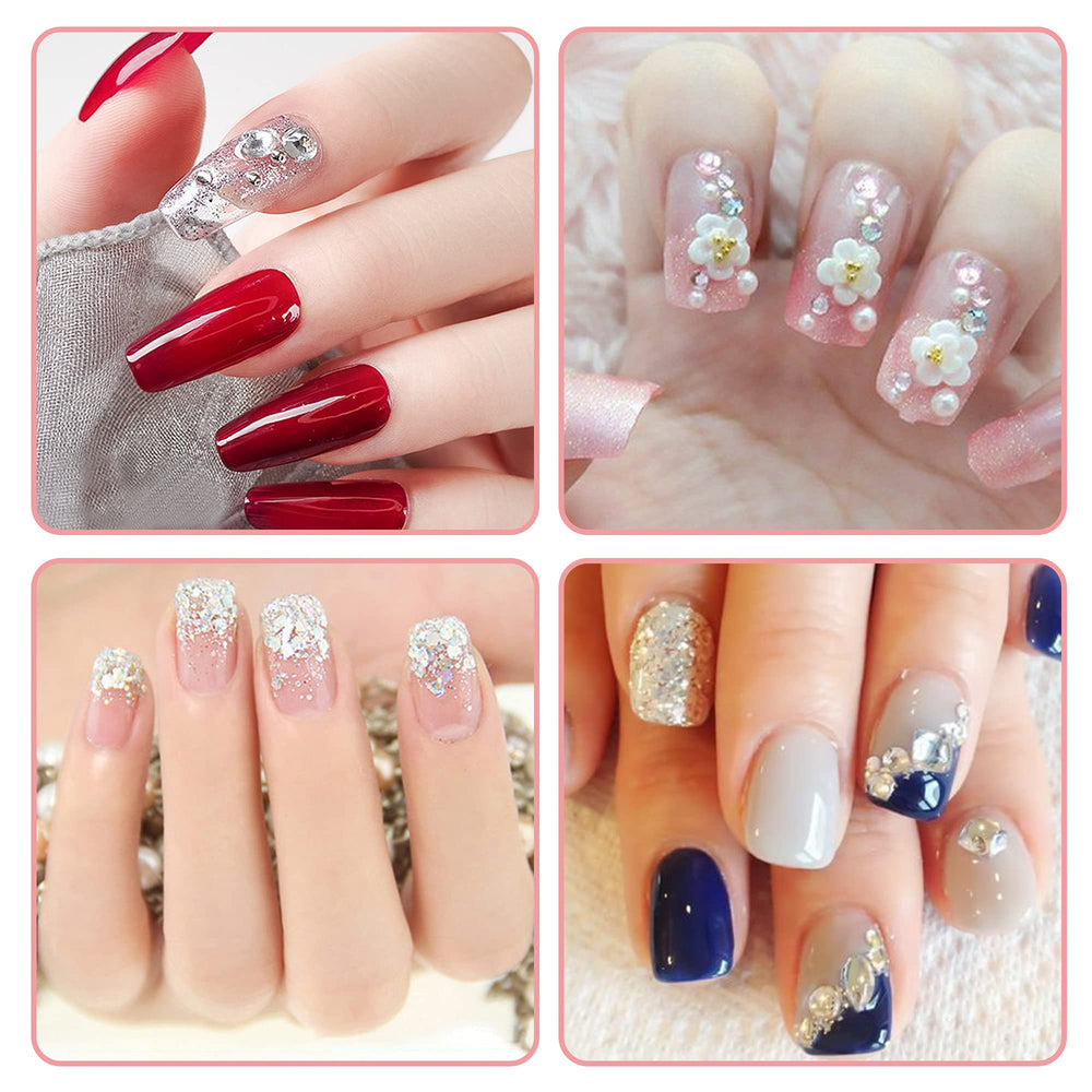 Kaychan pens and tweezers placing rhinestones on a fingernail for neat application
