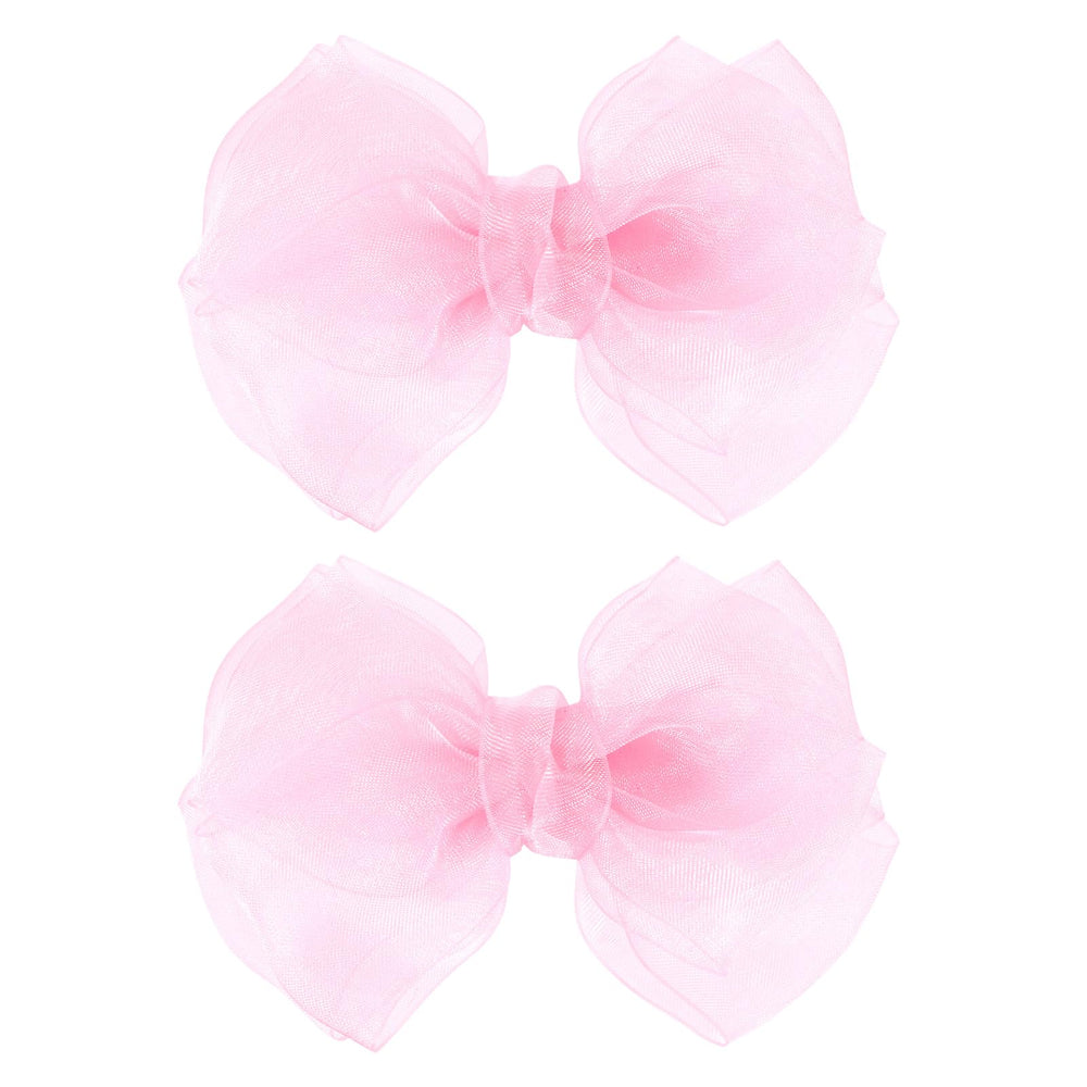 KCHIES pink bows front view showing double tulle design and boutique finish for styling