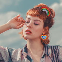 KCHIES rainbow clip styled with beach outfit for seasonal flair