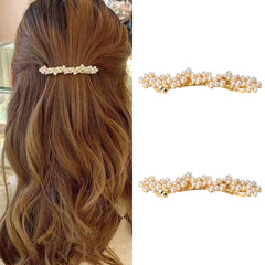 Kefley front view pearl barrettes showing elegant gold finish and neat shape for polished style