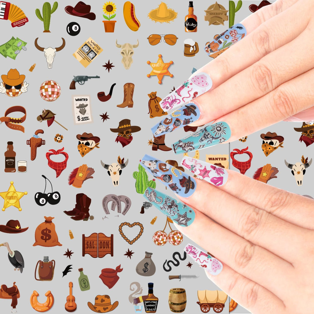 Keluna stickers applied on nails in use for quick DIY western manicure