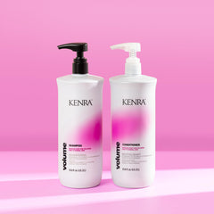 Kenra shampoo in shower environment, suggests gentle cleansing and color safety