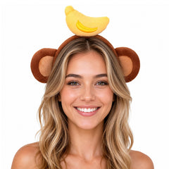 KEPATO monkey headband front view showing plush ears and banana for playful styling