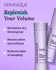 Keranique shampoo lather on hair showing effective suds and softness