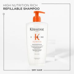 KÉRASTASE refillable bottle highlighting recycled plastic and sustainability benefit