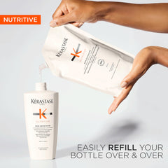 KÉRASTASE pump dispensing shampoo emphasizing easy control and less waste