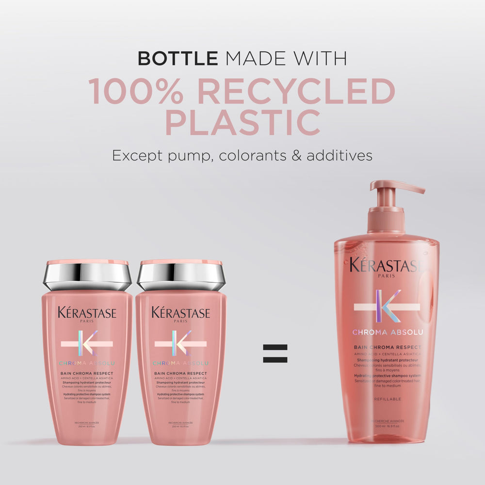 KÉRASTASE bottle on bathroom shelf staged in real routine benefit