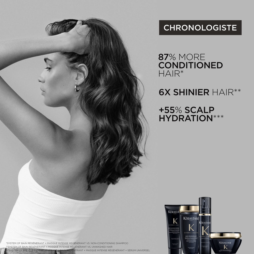 KÉRASTASE applying serum to damp hair for heat protection and smoothness benefit