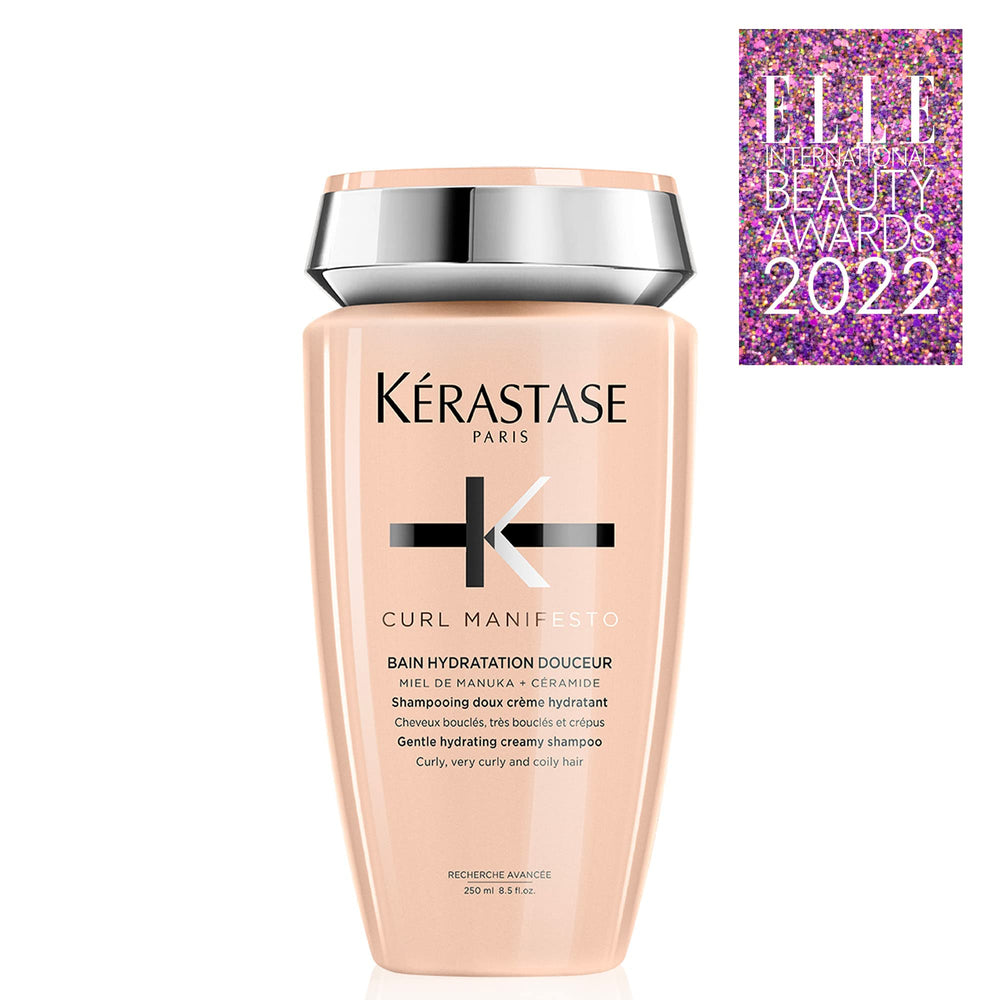 KÉRASTASE on bathroom shelf suggesting daily curl routine