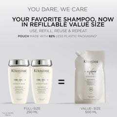 KÉRASTASE sustainability graphic showing less plastic for eco benefit