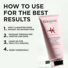 KÉRASTASE Genesis being applied to damp hair for fast detangling