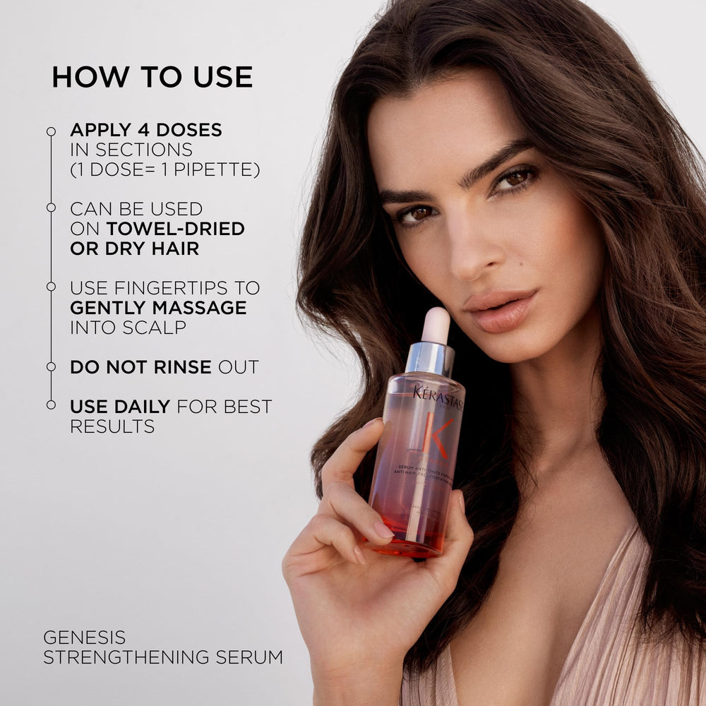 KÉRASTASE Genesis applied to scalp illustrating root-focused application and fortification