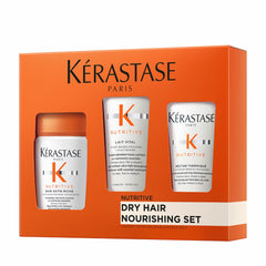 KÉRASTASE front view of discovery set showing travel bottles and luxury packaging