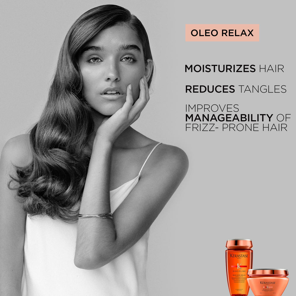KÉRASTASE applying mask to mid-lengths showing detangling and frizz control
