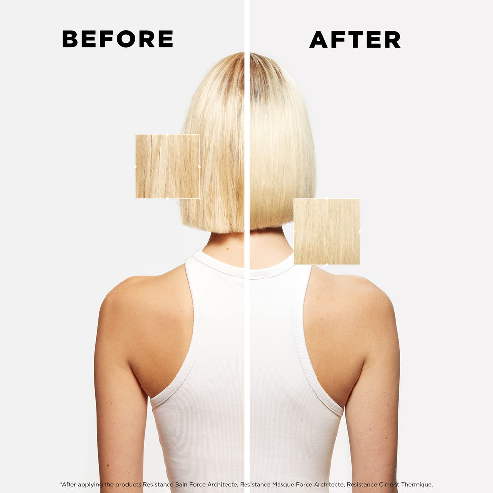 KÉRASTASE after-use shiny hair result showing smooth, strengthened ends and shine
