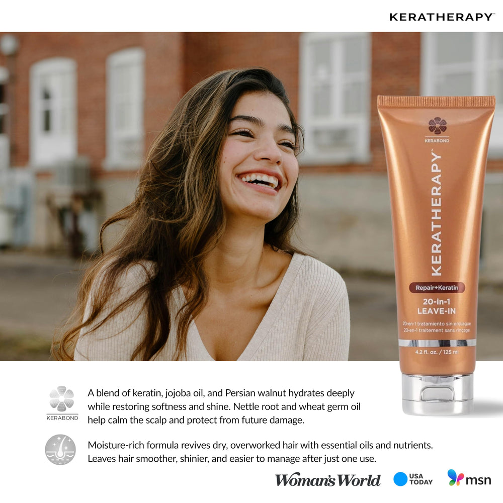 KERATHERAPY before and after hair transformation showing smoother, shinier results