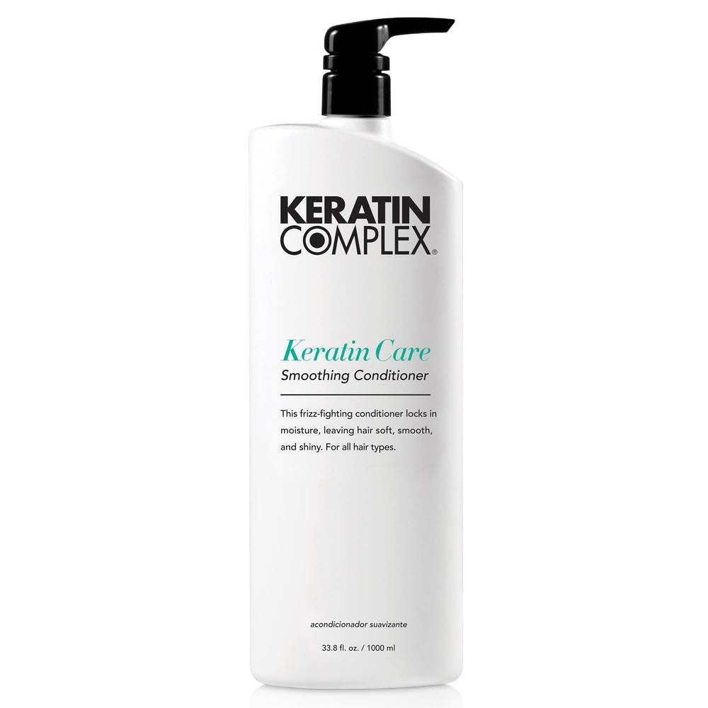 Keratin Complex front bottle showing product and benefit of frizz control