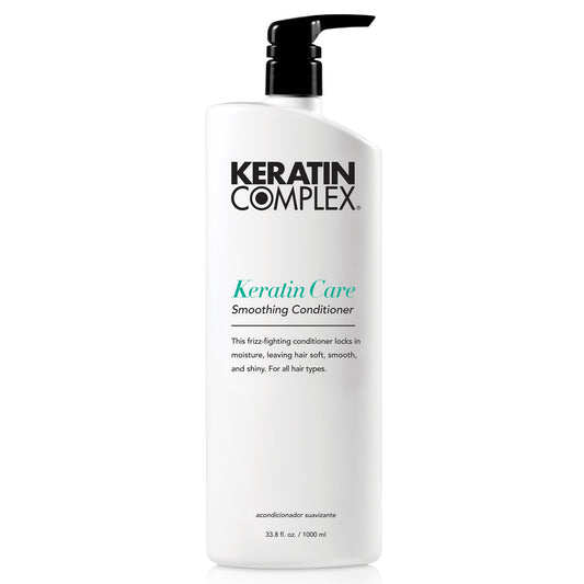 Keratin Complex front bottle showing product and benefit of frizz control