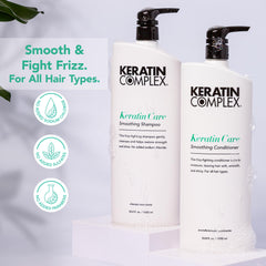 Keratin Complex shampoo pump close-up demonstrating easy dispensing