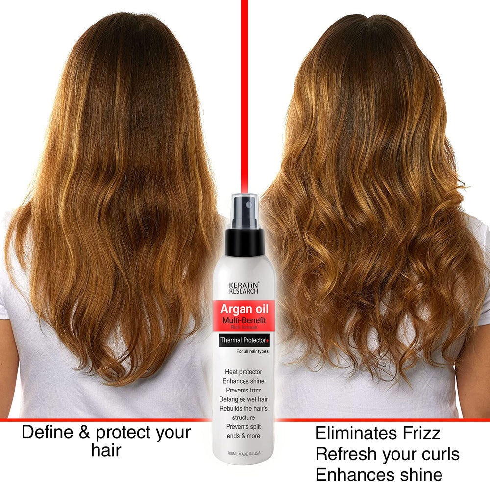 KERATIN RESEARCH hair before and after styling demonstrating reduced frizz and shine