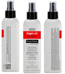 KERATIN RESEARCH size comparison next to hand showing bottle scale and portability