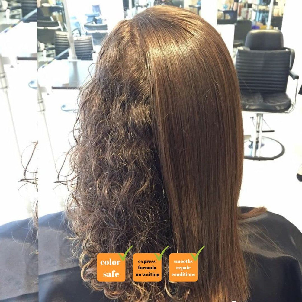 Kerazon Professional before and after hair strands highlighting reduced frizz benefit