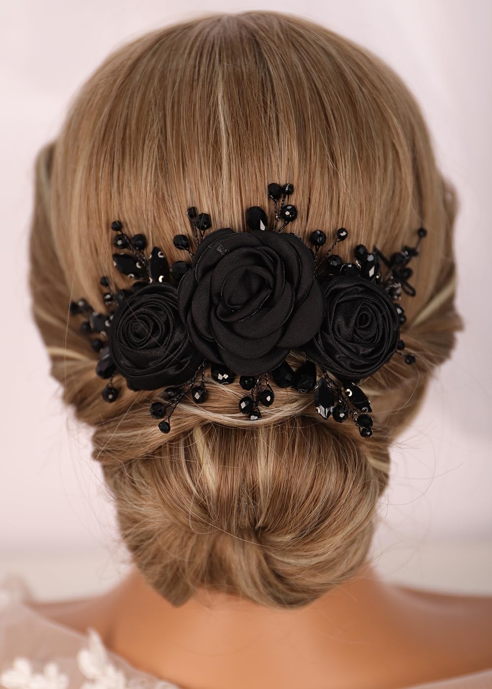 Kercisbeauty close-up of chiffon rose and rhinestones highlighting delicate texture