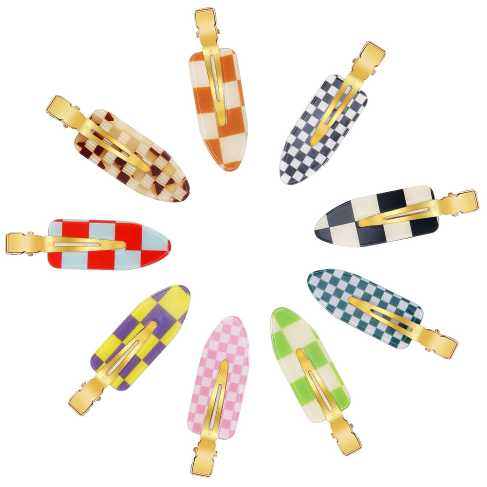KesaPlan front packaging showing nine colorful checkerboard no-bend hair clips, useful for styling