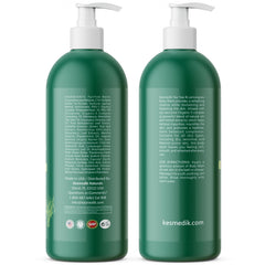 KESMEDIK bottle beside hand for scale, shows travel-friendly size