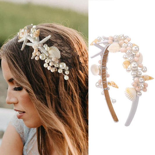 Kesvb front view seashell headband showing full decorative hoop and balance