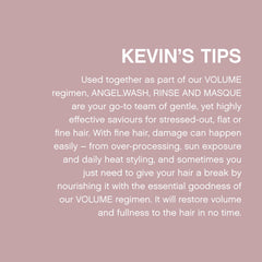 KEVIN.MURPHY ANGEL.RINSE next to ruler indicating 250ml scale and travel-friendly benefit