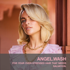 KEVIN.MURPHY label close-up on ANGEL.WASH highlighting ingredient callouts