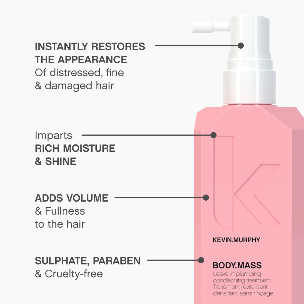 KEVIN.MURPHY BODY.MASS 3.4 oz next to common items showing compact travel size