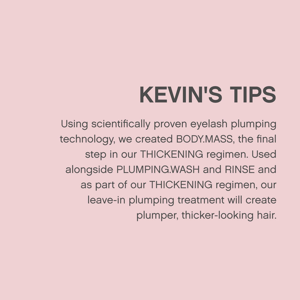 KEVIN.MURPHY BODY.MASS before and after styling showing fuller hair