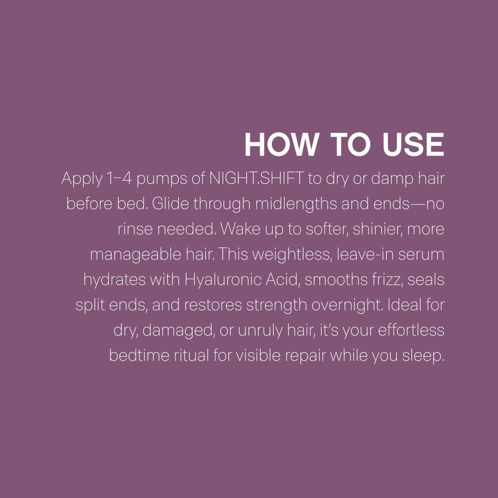 Nightstand scene with KEVIN.MURPHY NIGHT.SHIFT beside pillow showing overnight convenience
