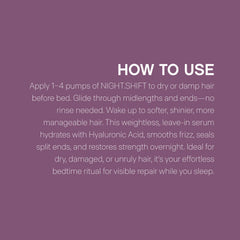 Nightstand scene with KEVIN.MURPHY NIGHT.SHIFT beside pillow showing overnight convenience