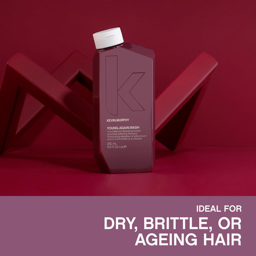 KEVIN.MURPHY shampoo in hand under shower showing gentle cleanse benefit