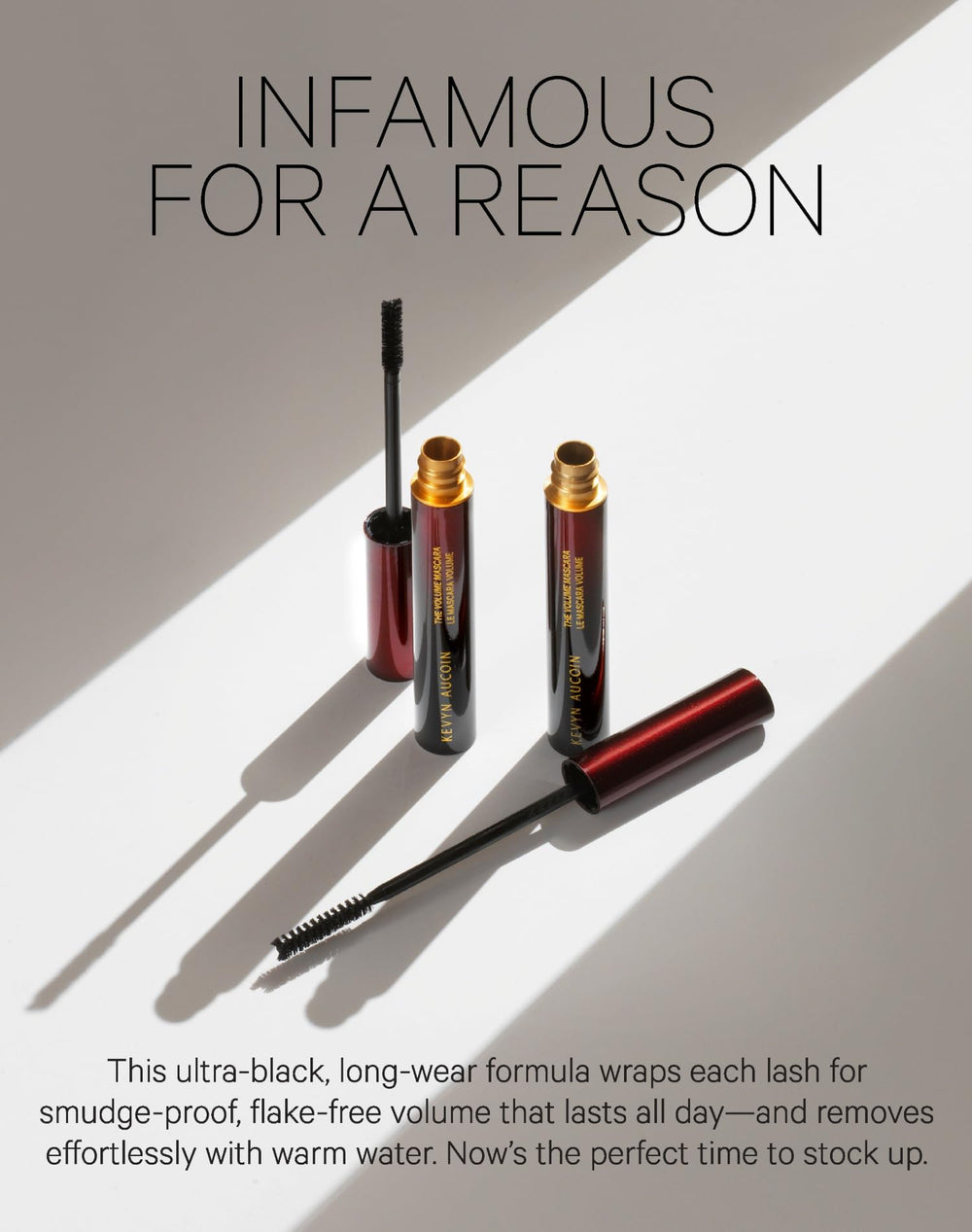 Kevyn Aucoin mascara black swatches on skin demonstrating rich pigment and clump-free finish