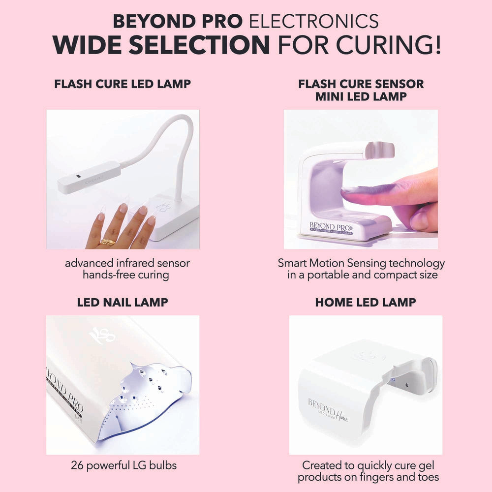 KIARA SKY bottle beside LED lamp showing fast curing and time-saving benefit