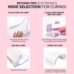 KIARA SKY bottle beside LED lamp showing fast curing and time-saving benefit
