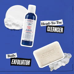Kiehl's bottle next to common items showing compact travel-friendly benefit