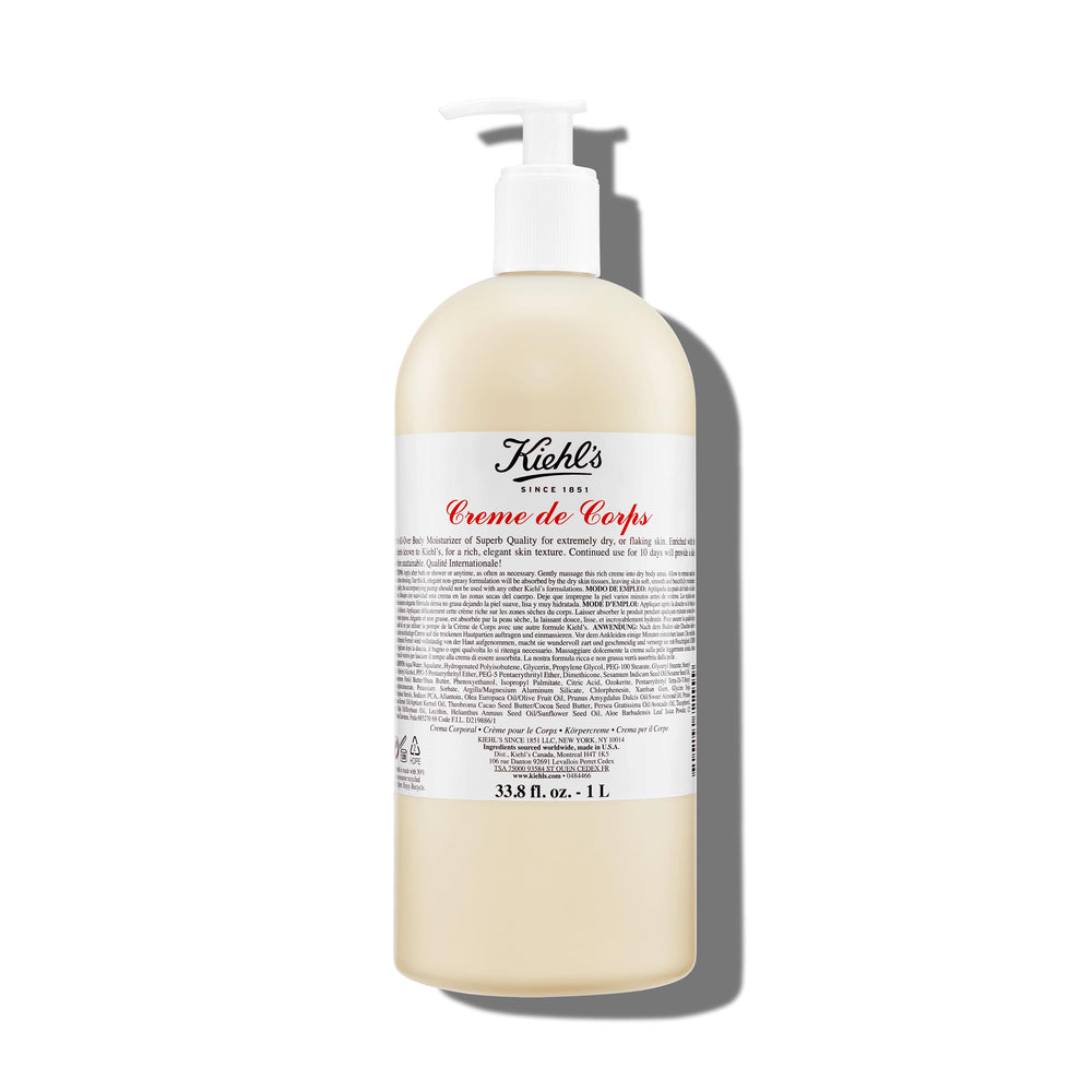 Kiehl's front pump bottle showing product branding and large size benefit